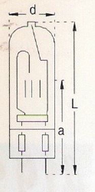 Orbitec  H 21243  G6,35/GX6,35  240V  150W  3000kel.  16,3x62mm  40hod.